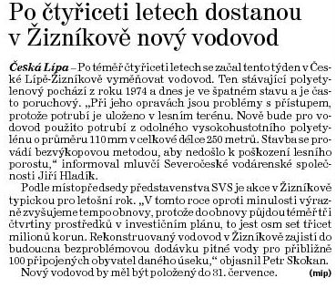 Deník ČL Žíznikov vodovod Skokan 130530